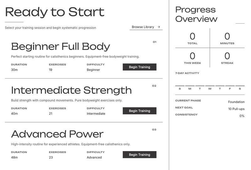 Beginner Calisthenics Program — in Figma Make